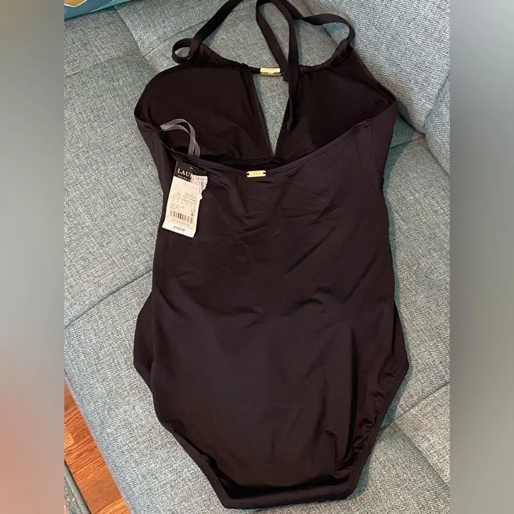 NWT Women's Lauren Ralph Lauren Beach Club Solids High Neck One Piece Swimsuit 4